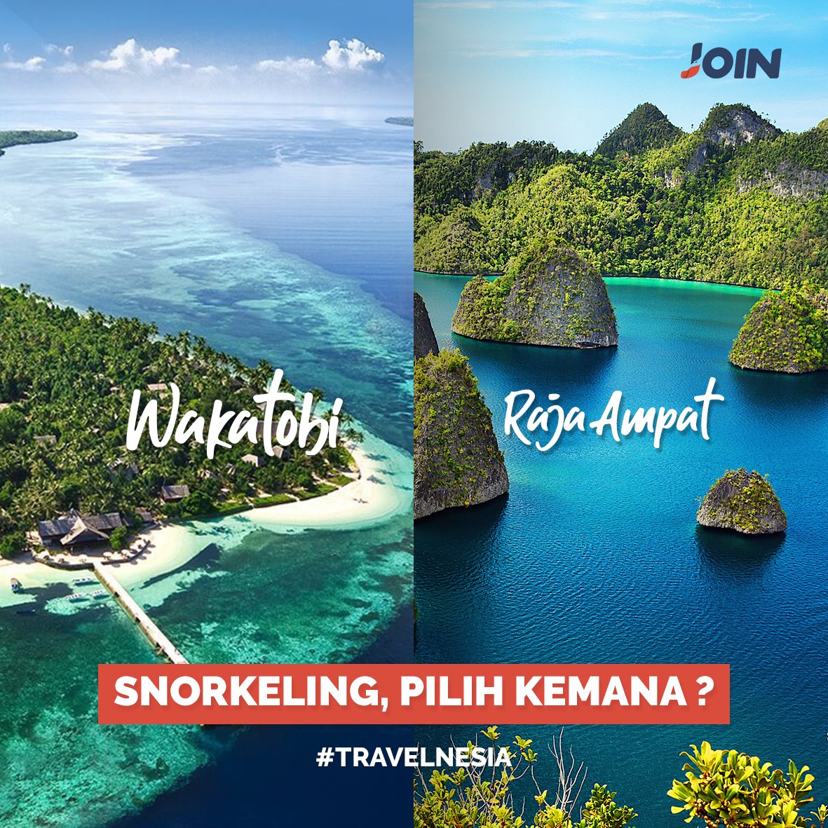 join_idn's tweet photo. Siapa disini yang suka Snorkling ? kalau ada pilihan snorkeling di Taman Nasional Wakatobi Sulawesi tenggara dan Raja Ampat Papua kamu pilih yang mana guys ?

Tulis Jawabanmu di kolom komentar yaa !

#joinesia
#travelnesia
#arahlebihbaik
#wakatobi
#rajaampat
#snorkling
#diving https://t.co/ilF780fy63