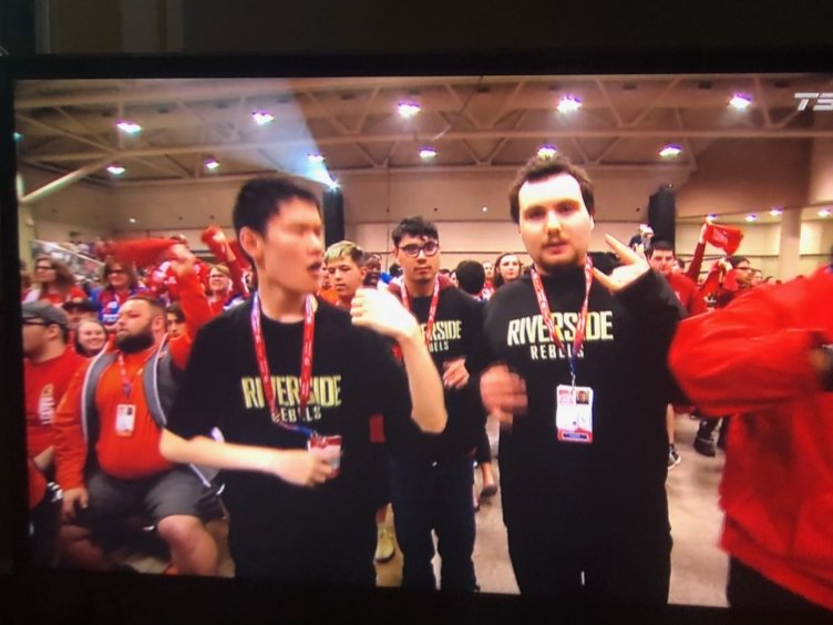 RiversideSTEPS's tweet photo. Yep. Those are Riverside Rebels on your TV! Chris, Corey and Aaron breaking it down on TSN!! #SpecialOlympics https://t.co/P7BkqIEdys