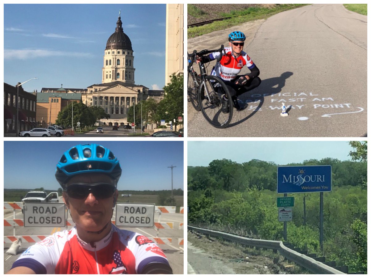 MarcoOut's tweet photo. FAR #coast2coast Day 17 /stage 16
Topeka KS - Cameron MO (190 km)
#KansasStateCapitol
#HalfwayWithBartje
#RoadClosedFlooding
#Missouri
Wilt u mijn tocht volgen?
Kijk op Facebook, Strava & Polarsteps.
Iβm living my dream.
Itβs a party in the USA! https://t.co/i8i4GGrYou