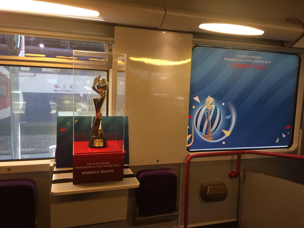 benlanciot's tweet photo. Le #TrophyTour, c’est parti! @SNCF, Supporter National de la Coupe du Monde féminine de la #FIFA France 2019, est fier de transporter le Trophée de la compétition, à bord de ses trains, partout en France, du 15 au 24 mai. Aujourd’hui, direction @LeHavreMetro avec @Intercites https://t.co/WrbZ3hWyr0