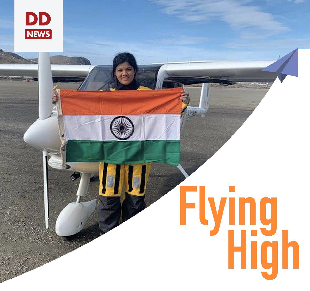 DDNewslive's tweet photo. Unstoppable at 23, Capt. Aarohi Pandit becomes world's first woman to cross the Atlantic Ocean solo in a light sports aircraft. Congratulations to her. https://t.co/NtWa92IQ4v
