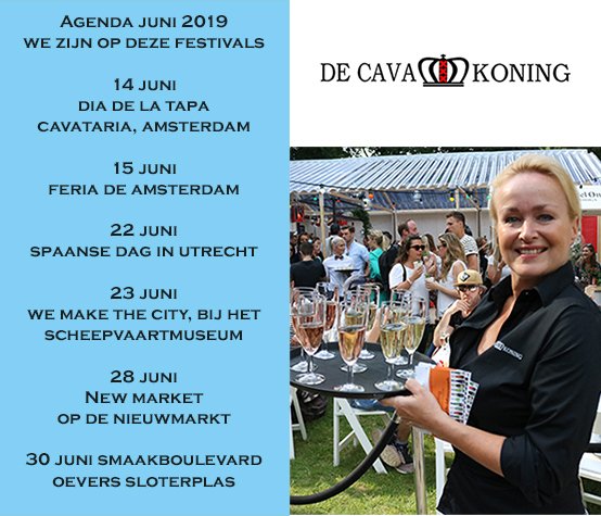 Cavakoning's tweet photo. Where do we meet in June? Take a look at our agenda! #cava #sparklingwine #wine #tapas #cavaking #Amsterdam https://t.co/z5OTJpRCIg
