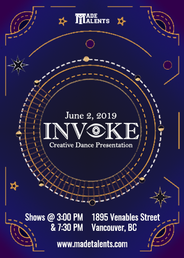 Excited to be on twitter! Make sure to catch our upcoming production, Invoke, this June 2 at the Cultch! We are doing a Matinee show at 3:00pm and an evening show at 7:30pm. Tickets are available on eventbrite and you can find the link on our website at madetalents.com