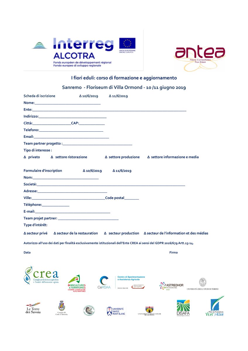 interregantea's tweet photo. Nell'ambito del progetto @interregantea si svolgerà a #Sanremo il 10 e 11 giugno 2019 nella cornice del Museo del Fiore presso Villa Ormond un corso di formazione e aggiornamento relativo alla filiera dei fiori eduli. #itafra #fiori #eduli #fleurs #comestibles https://t.co/ThW74R9BTy