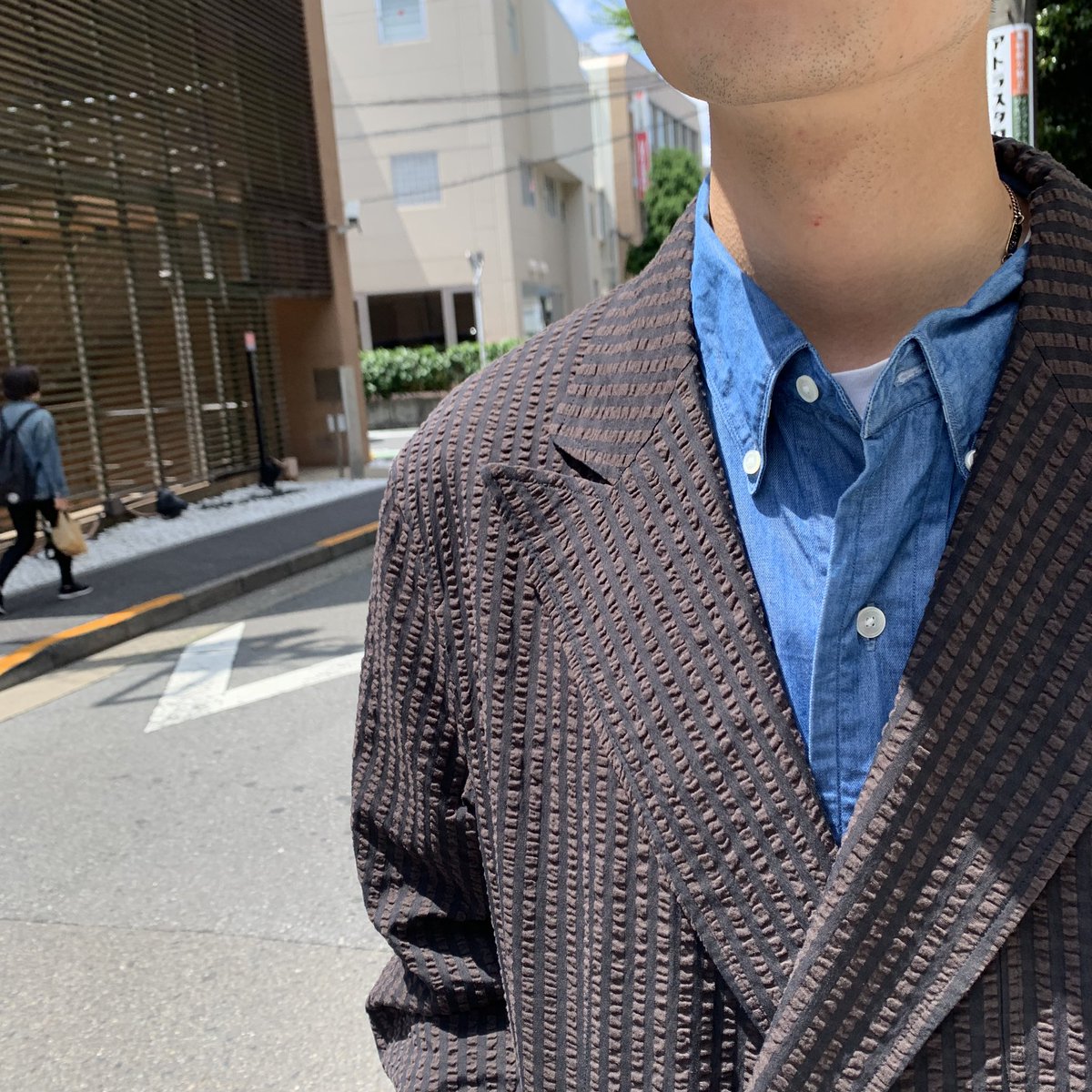 kaptain sunshineシルク×コットンストライプシアサッカージャケット