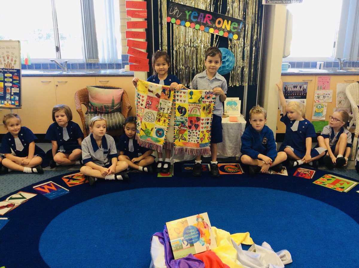 StThom_CampHill's tweet photo. Student Compassion Cloak Tour Year 1 -The Compassion Cloak visited us in Year 1 today. We loved using the cloak as a focus for our morning prayer, taking time to thank God for those that show compassion... & reflecting on ways we can show compassion to others. #wearcompassion https://t.co/F0TtnhzBgm