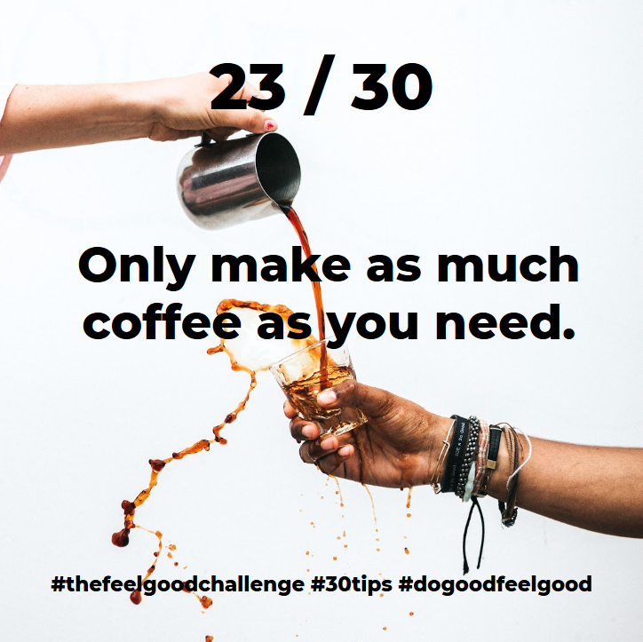 thefeelgoodchal's tweet photo. We need our coffee in the morning! The important thing is only to make what you need! All the energy &amp; water that goes into growing the beans, transporting it to your home, boiling the water goes to waste if you're throwing away your unwanted coffee! Reduce your coffee waste! https://t.co/VuClHr8wt8