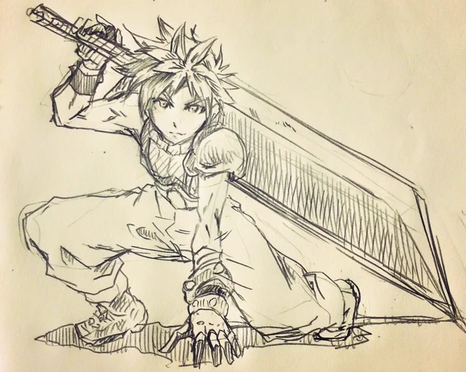 FF7リメイクの情報がちょいちょい出て来てるのでFF7のクラウド落書き。
実は初めて出した同人誌はFF7だった。懐かしい。 