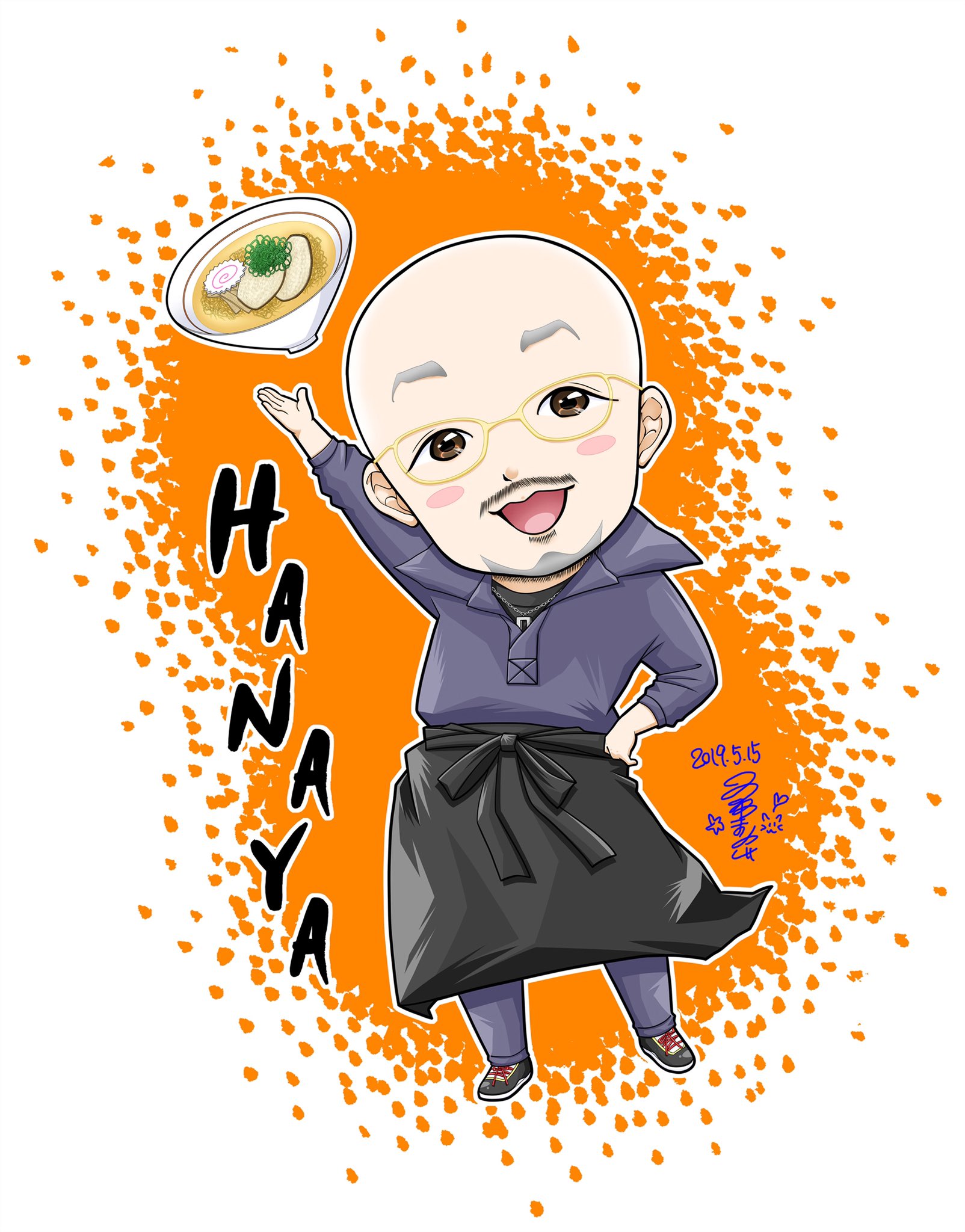 漫画家 小坂まりこ 新pn 真上あん子 山形の激ウマラーメン屋さん 花や さんの大将のイラスト を描かせて頂きました こちらカラーイラストです 小坂まりこ 漫画家 漫画 イラスト キャラクター 似顔絵 似顔絵キャラクター 簡単 アイコン