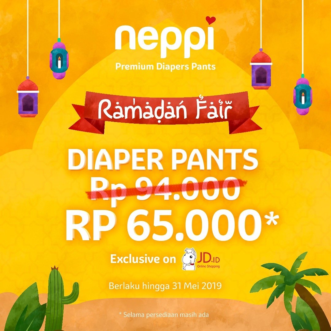 neppi_baby's tweet photo. Promo Ramadan #NeppiBaby 😍
Dapatkan Neppi Premium Diapers dengan harga spesial Rp65.000 hanya di @JDid! Berlaku sampai 31 Mei 2019. Yuk, langsung serbu sekarang, jangan sampai kehabisan ya Moms!
__
#HappinessForYourBaby #NeppiDiapers #Diapers #PopokBayi #ramadan #ramadanfair https://t.co/BhAUI8kg88