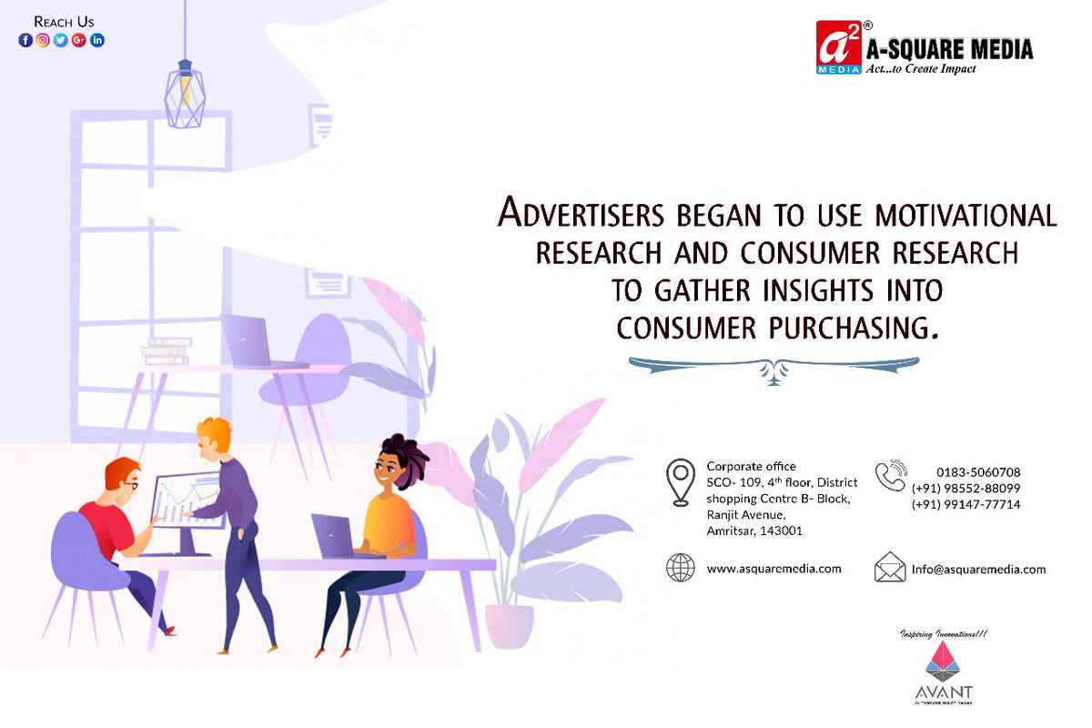 A_SquareMedia's tweet photo. Advertisers began to use motivational research and consumer research to gather insights into consumer purchasing. #Asquare #Avant #marketing #onlinemarket #digitalmarketing #FM #radio #radioPartnership #webdesign #creative #webdevelopment 
📱: (+91)9855288099, 0183-5060708 https://t.co/RECWQwSxfI