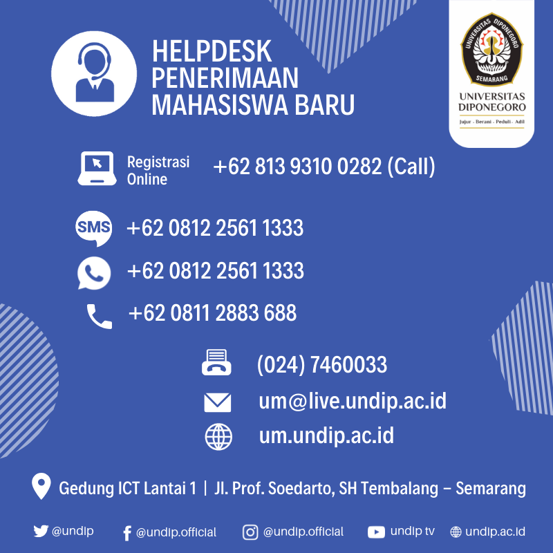 undip's tweet photo. #InfoUndip HelpDesk Penerimaan Mahasiswa Baru (PMB) #Undip Tahun Ajaran 2019/2010 https://t.co/is3QJM2Dwg