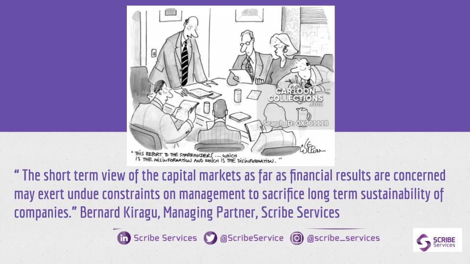 Providing a better picture of company performance enables key #stakeholders understand how the company is creating long term value for #shareholders #Wednesdaythoughts #ifcafrica #scribeservices #inclusivereporting #esg #cgmasterclasskenya #corporategovernance