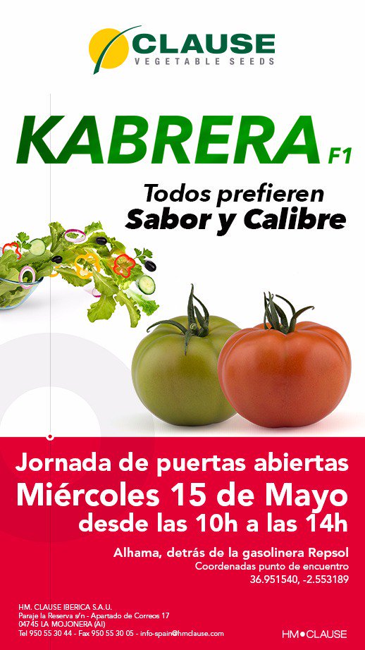 FHALMERIA's tweet photo. En el día en el que se celebra San Isidro Labrador, patrón de los #agricultores, la casa de semillas @HMCLAUSEIBERICA te propone una jornada de puertas abiertas en #Alhama de Almería para conocer su #tomate 🍅 #Kabrera.
#FelizSanIsidro #FelizMiércoles #Agricultura #Almería https://t.co/79YOUG6PBh