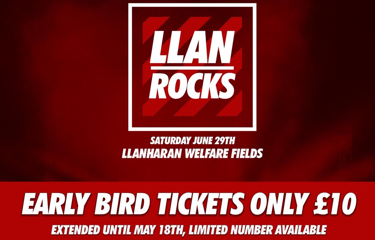 We’re extending our early bird tickets to May 18th!!!

The #LlanRocks festival is only a month away... get your tickets quick 🎫🍻 llanrocks.co.uk