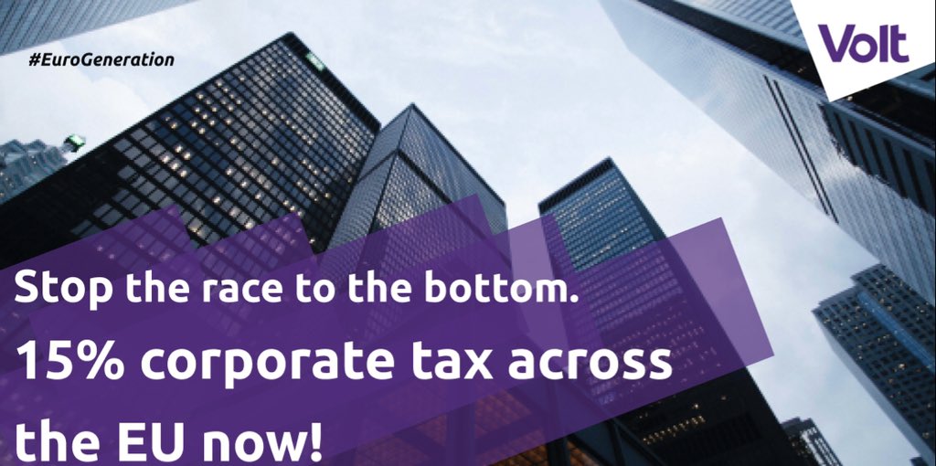 VoltEuropa's tweet photo. 📣We need fiscal justice in the EU &amp; for this a minimum corporate tax of 15% for multinationals. How do you intend to pass such a policy? Will parties in your group fight for their national interests? Pan-European parties such as Volt will not have these problems! #TellEurope⁠ https://t.co/Htr1rnBj4e