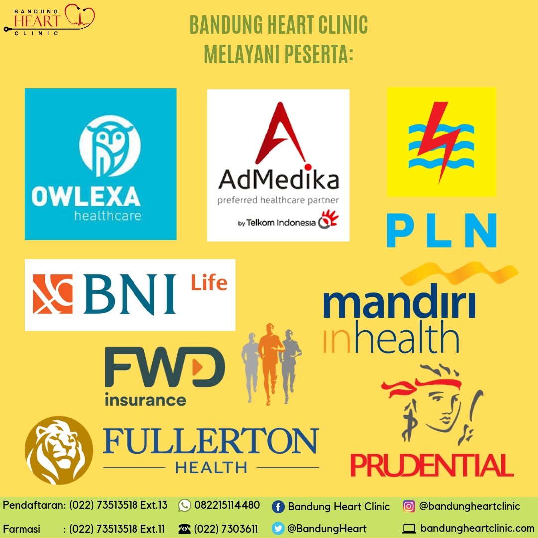 Bandung Heart Clinic melayani peserta asuransi berikut ini.

#Sleman103Th #duluaku #harikeluargainternasional #SuperGame #YamahaJabar #SuperIndo #BHC #KlinikKhususJantung #Asuransi #Owlexa #Admedika #PLN #BNILife #MandiriInhealth #FWDInsurance #Prudential #FullertonHealth