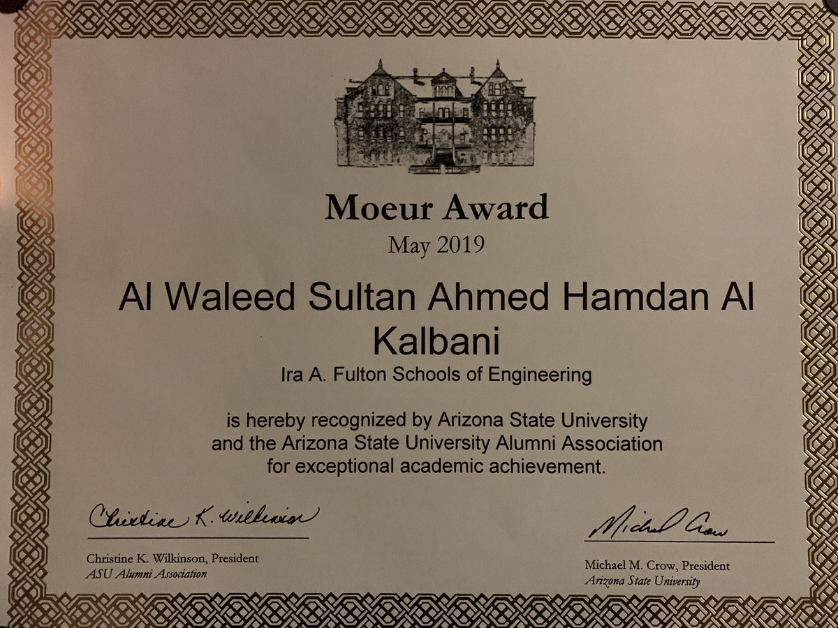 albyaan_'s tweet photo. المبتعث الوليد الكلباني ينال(امتياز  مع مرتبة الشرف) وتخرجه في جامعةاريزونا ستيت الأمريكية تخصص الهندسةالميكانيكية بدرجة البكالورويوس ونيله جائزة مور (Moeur Award) التي تعد أهم جائزة تقدمها الجامعة للطلبة المتميزين والأكثر تفوقا أكاديميا خلال الدراسة والحفاظ على معدل تراكمي 4/4 https://t.co/QYN43wafME
