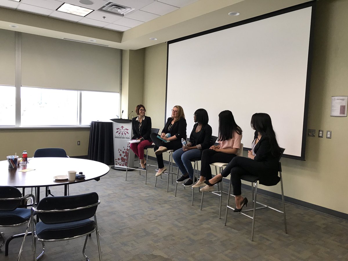 This mornings panel is a line up of some AMAZING entrepreneurial women April Wright founder <a href="/sniper_skin/">Sniper Skin</a> Anita Grant founder of <a href="/FleekyBeauty/">Fleeky</a> <a href="/riyakarumanchi/">Riya Karumanchi</a> founder of <a href="/smart_cane/">smartCANE</a> Asha Parekh co-founder of Front Line Medical. #Womeninbusiness #WednesdayMotivation #HamOnt