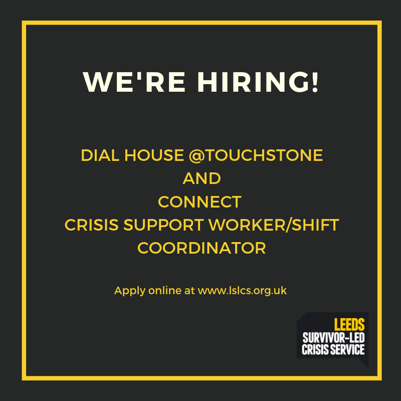 LSLCS's tweet image. We've got a new vacancy! Fancy working as a crisis support worker for Dial House at Touchstone, our sanctuary for people from a BAME background and a shift coordinator for our helpline, Connect? For more details go online:
buff.ly/2BXmRsa
RT please!
#Leeds #vacancy
