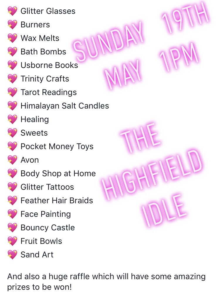 thehighfield's tweet photo. Fantastic family day &amp; fundraiser for #bradfordtoylibrary 😎 Sunday 19th May 1pm

#charityevent #familytime #fundaysunday #stalls #bouncycastle #facepainting #tarot @avon_uk #glittertattoos @thebodyshop #supportlocal @usborne_books #funforall 

https://t.co/Jud6vev1am https://t.co/UftsZqM2gI