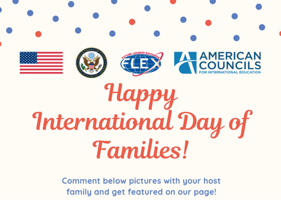 Happy International Day of Families!

Dear FLEX Alumni, don’t miss this chance of being featured on our page. 

Reply us with; pictures with your host families. 

Don’t forget to mention your FLEX year, home &amp; host city!

#ExchangeOurWorld #FLEXAlumni #ACGlobal