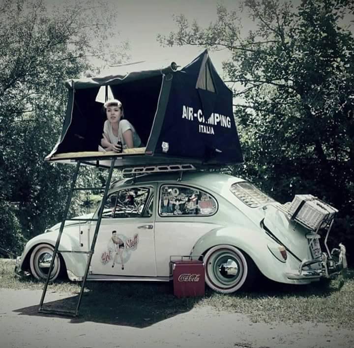 We love this make-shift camping roof, but don't worry if it's not your style... All of our Campervans come with pop-top roofs! #aircamping #Campervan #CampervanHire #VanLife #Adventure