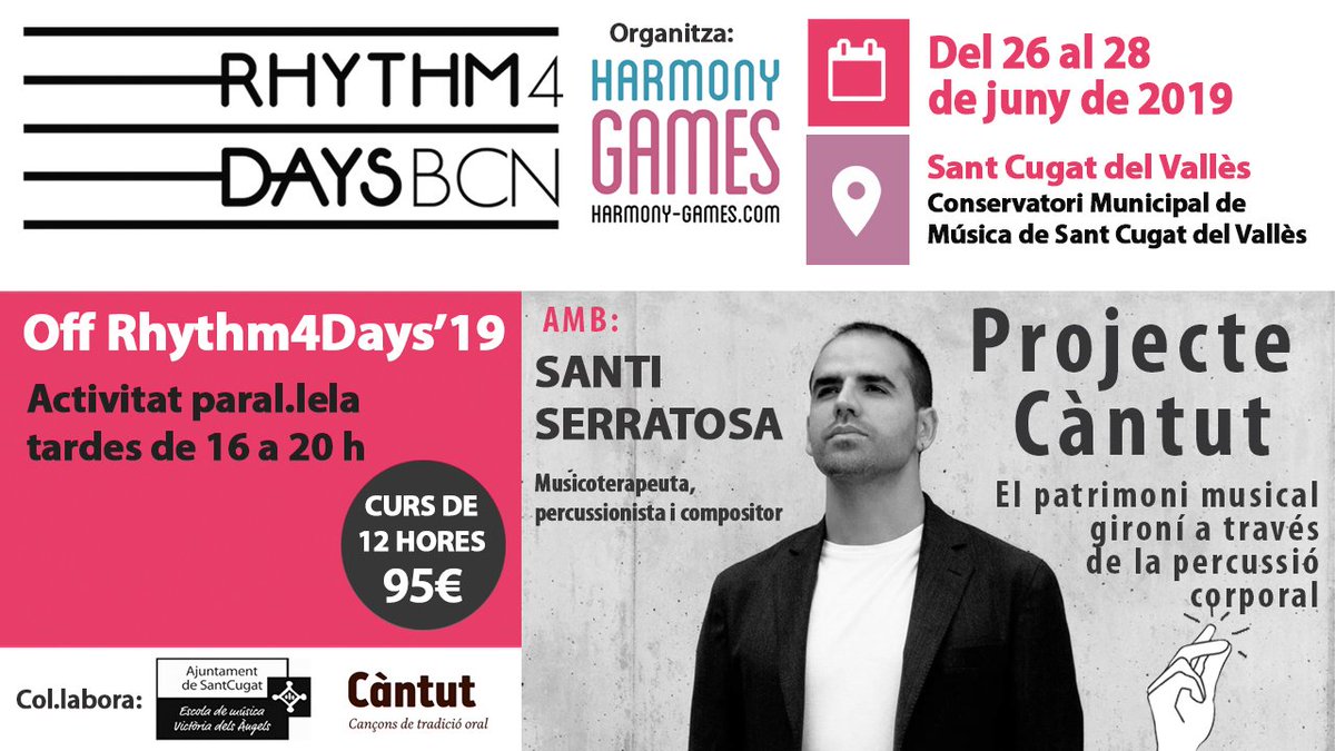 Harmony_Games's tweet photo. L'Off Rhythm4Days és una activitat https://t.co/s2IxHe5hn4 que té lloc durant el #Rhythm4days.
Taller monogràfic de 12 hores a càrrec de @SantiSerratosa, preu de 95€.
📍 Info + inscripcions: https://t.co/XMKlaqU8AH
#cantut #Musica #educacion https://t.co/wJGYTUxJ2K