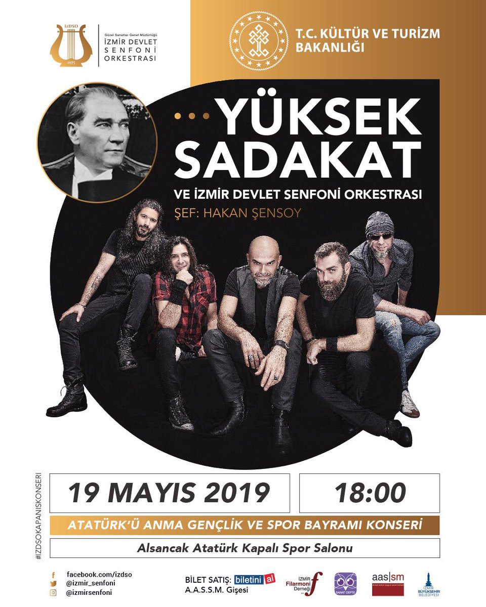 İzmir Devlet Senfoni Orkestrası, 19 Mayıs Atatürk’ü Anma Gençlik ve Spor Bayramı’nı Yüksek Sadakat ile kutluyor..
Bu özel bayramı 19 Mayıs saat 18.00’da Alsancak kapalı spor salonunda gelin hepberaber kutlayalım...
#yükseksadakat #izdso #19Mayıs