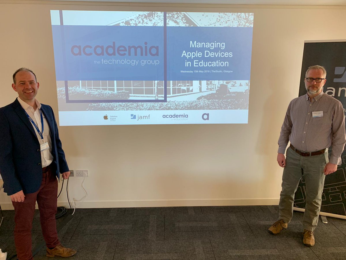 All set up and ready to go for the <a href="/JAMFSoftware/">Jamf</a> masterclass on how to manage #Apple devices in #Education. Ciaran and Keith are in #Glasgow and ready to answer your questions! #FollowTheA #appleevent #jamf