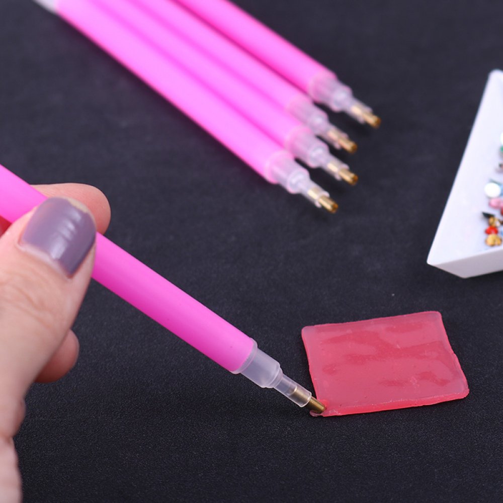 #7dollarstore 5Pcs Dual-ended Nail Rhinestone Gem Picker Pink Dotting Pen Pretty Manicure Professional Nail Art Tools
