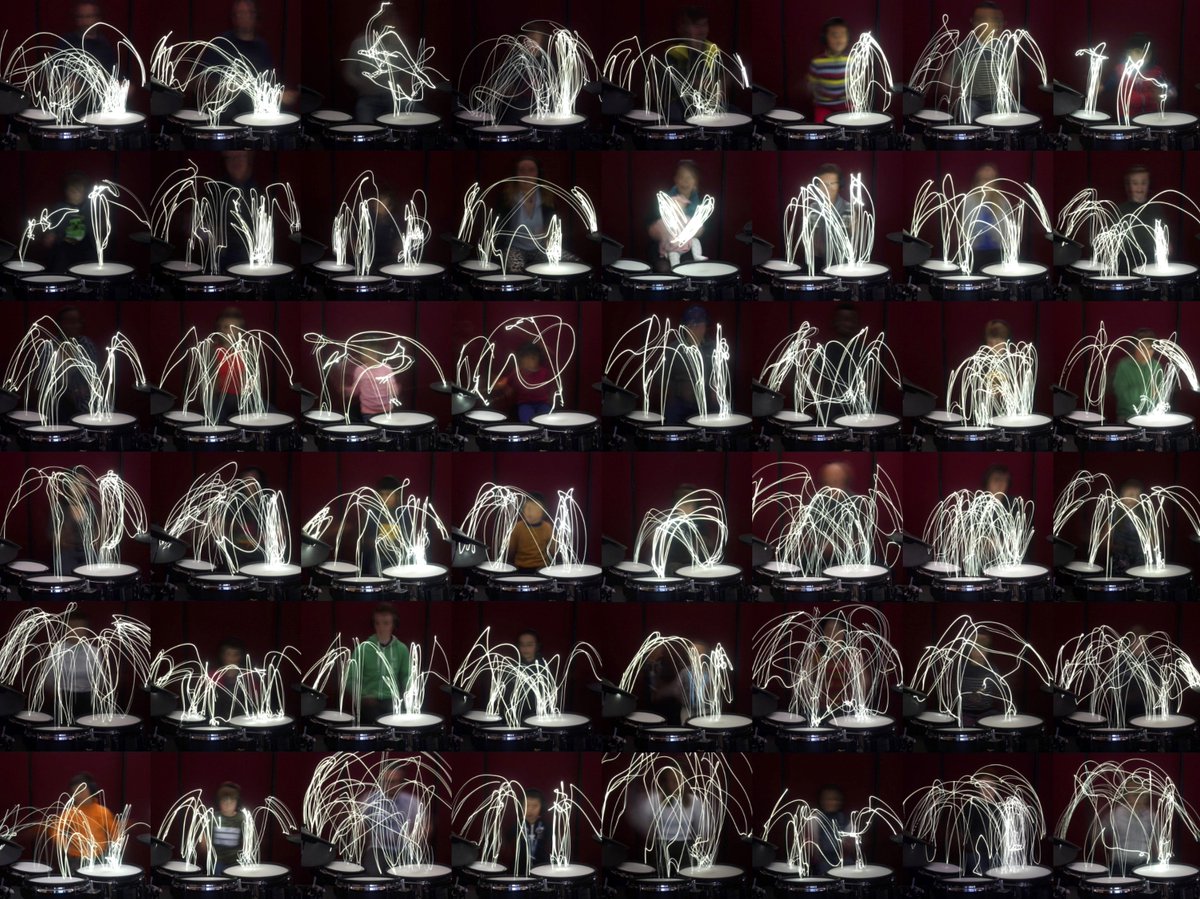 DrGeorgeWaddell's tweet image. Who knew drumming could be so beautiful?! At the @RCMLondon Festival of Percussion we let drummers of all ages and abilities see the hidden art of their playing. 

These images were created using a system I developed with Amos Timi Oyedeji at the @IDE_RCA.