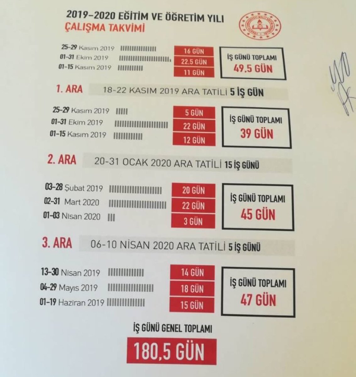 2019-2020 çalışma takvimimiz.