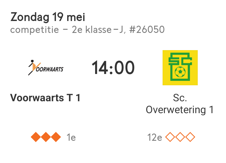 <a href="/DeLaene/">Voorwaarts voetbal</a> @Vwtwello1 <a href="/SVVoorwaarts/">SV Voorwaarts Twello</a> .
Wordt VW 1 zondag 19 mei al kampioen of komt het op de laatste wedstrijd aan op 26 mei. Kom de mannen steunen!!