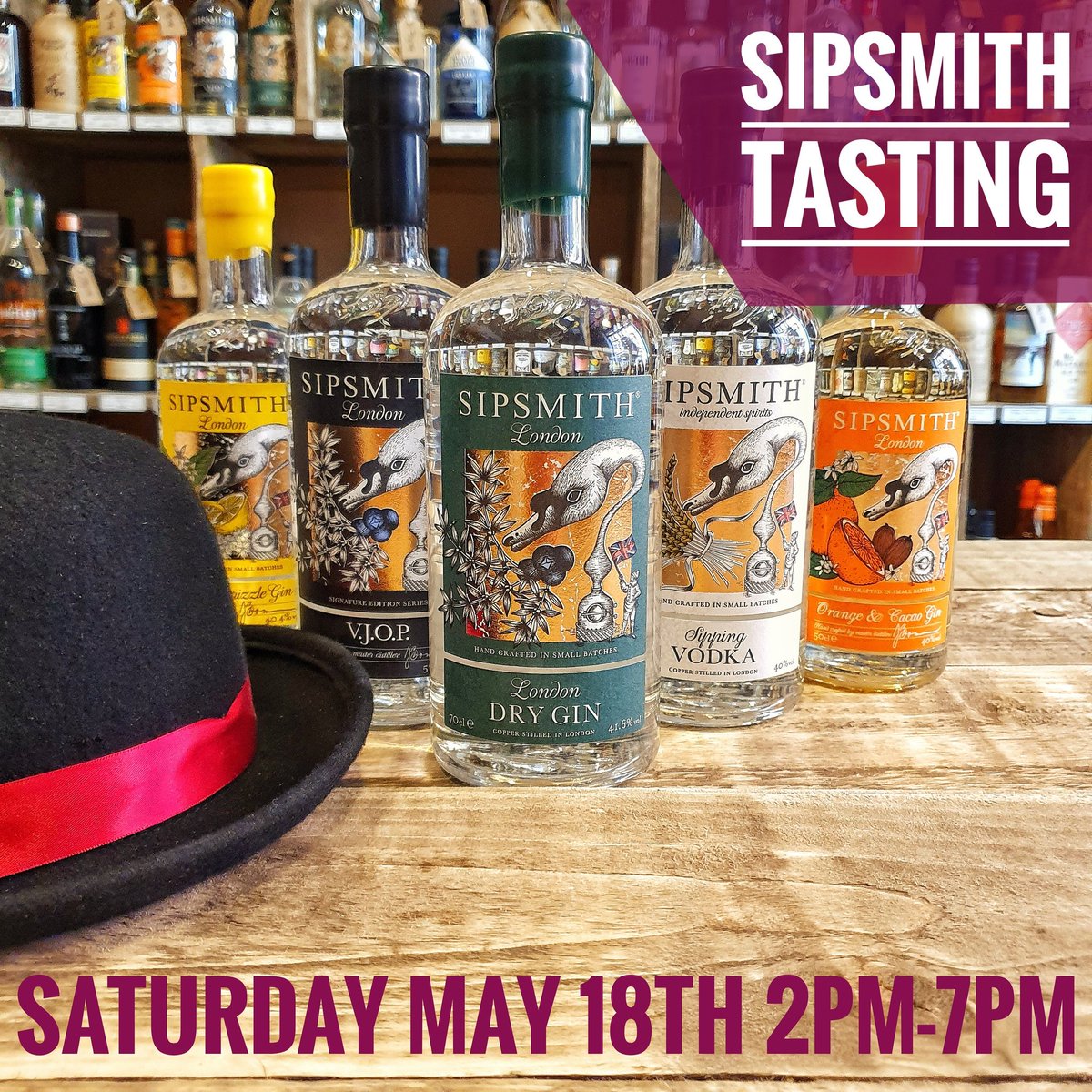 tipplesmcr's tweet photo. This Saturday we have @sipsmith us for the afternoon
They'll be sampling no less than five of their awesome range of products including their brand new Orange & Cacao gin 🍊🍫 Come and try them and get 10% off all Sipsmith products!
Tipples, what's yours..? #tipplesmcr #gin https://t.co/ApUoXVlLCI