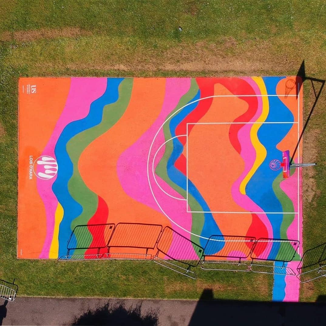 SussexUniSport's tweet photo. Two newly painted bball courts by Falmer Sports Complex &amp; Lancaster House. Thanks go to @loisoharadesign (artist and creator) &amp; @USSU. They look incredible &amp; will make the @SussexUni a great place to study &amp; play, FREE of cost, this spring🌿&amp; summer😎☀️ https://t.co/jJTGJuFMVu https://t.co/OwbeC3dm0k