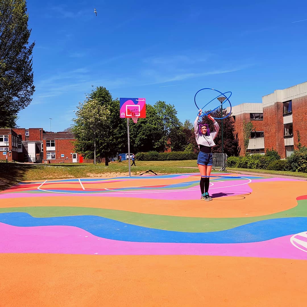 Two newly painted bball courts by Falmer Sports Complex &amp; Lancaster House. Thanks go to @loisoharadesign (artist and creator) &amp; <a href="/USSU/">University of Sussex Students' Union</a>. They look incredible &amp; will make the <a href="/SussexUni/">University of Sussex</a> a great place to study &amp; play, FREE of cost, this spring🌿&amp; summer😎☀️ bit.ly/2w7P8a1