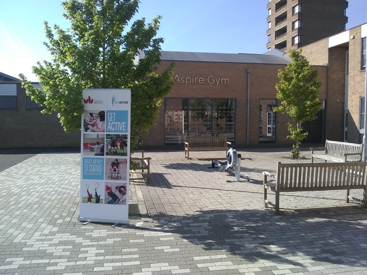 UoBGetActive's tweet photo. We are outside Aspire Gym courtyard on Bedford Campus today for the #MentalHealthAwarenessWeek personal rowing challenge. Feel free to come and have a go. Totally FREE! @uniofbeds @AspireGymUOB  @sportbeds https://t.co/0u7oDLyfpb