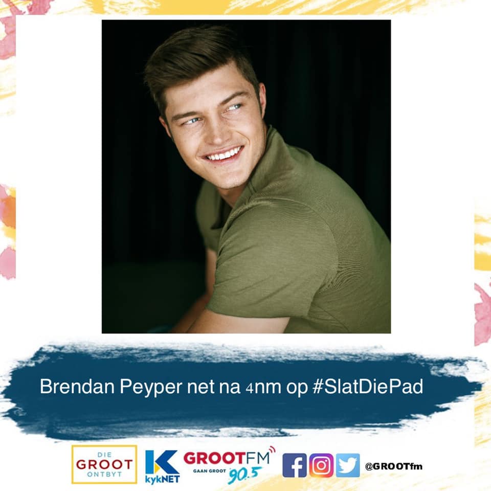 GrootFM's tweet photo. @BrendanPeyper chat net na 4nm vanmiddag op #SlatDiePad met @RubenDelmage oor sy #SAMA nominasies, nuwe musiek en vele meer. #TjoenIn https://t.co/hjxvwZ1vFn