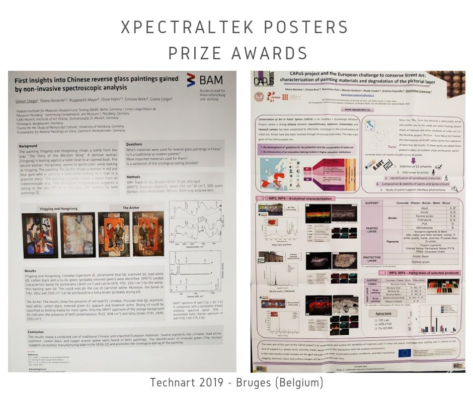 XpectralTek's tweet photo. Last week during Technart 2019 in Bruges, we had the pleasure to sponsor two poster prize awards! The prizes went to Simon Steger from (BAM) and to Dominic Scalarone from Università di Torino. Congrats :)
@H2020SME @EU_H2020 #technart #spectralimaging #culturalheritage https://t.co/Gx3JquXPEo