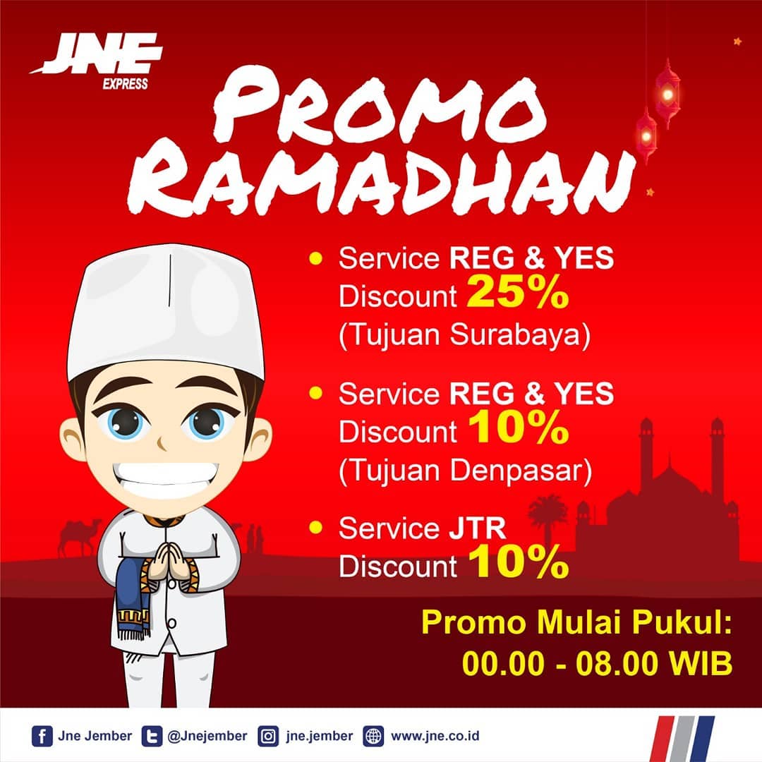 JNE_ID's tweet photo. Gaes JNE Jember lagi ada promo discount khusus untuk kiriman dari Jember dengan tujuan ke Surabaya dan Bali
Dengan ketentuan batas berat setiap kiriman max 3kg untuk service REG dan YES
#jne #connectinghappiness #Jnejember #jneramadhan2019 https://t.co/W5osnlI6Y3