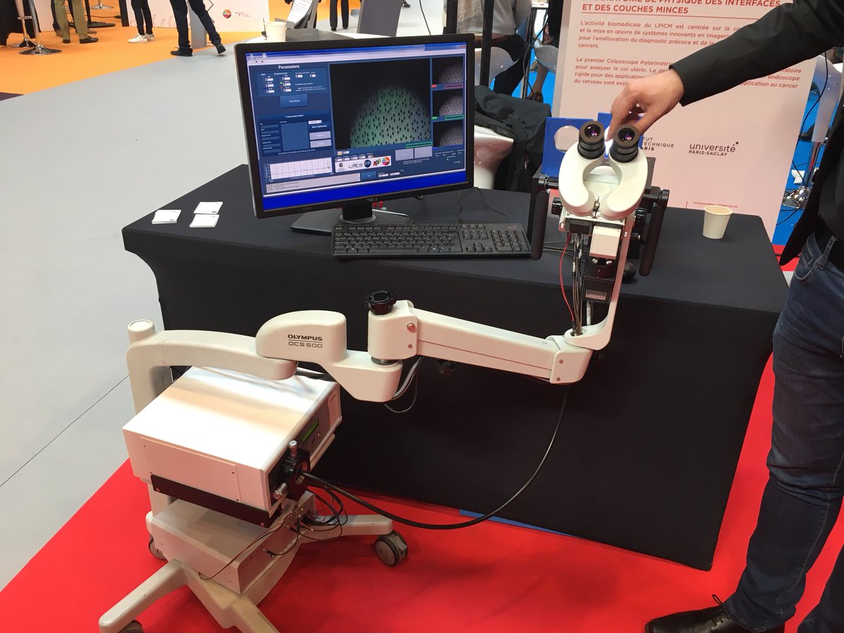 CNRSIdFSud's tweet photo. Le Laboratoire de physique des Interfaces et des couches Minces #LPICM travaille sur le développement du premier Colposcope Polarimetrique de Mueller. Ce dispositif aide au diagnostique des cancers utérins. @PSaclaySPRING https://t.co/6gHNGEI4VL