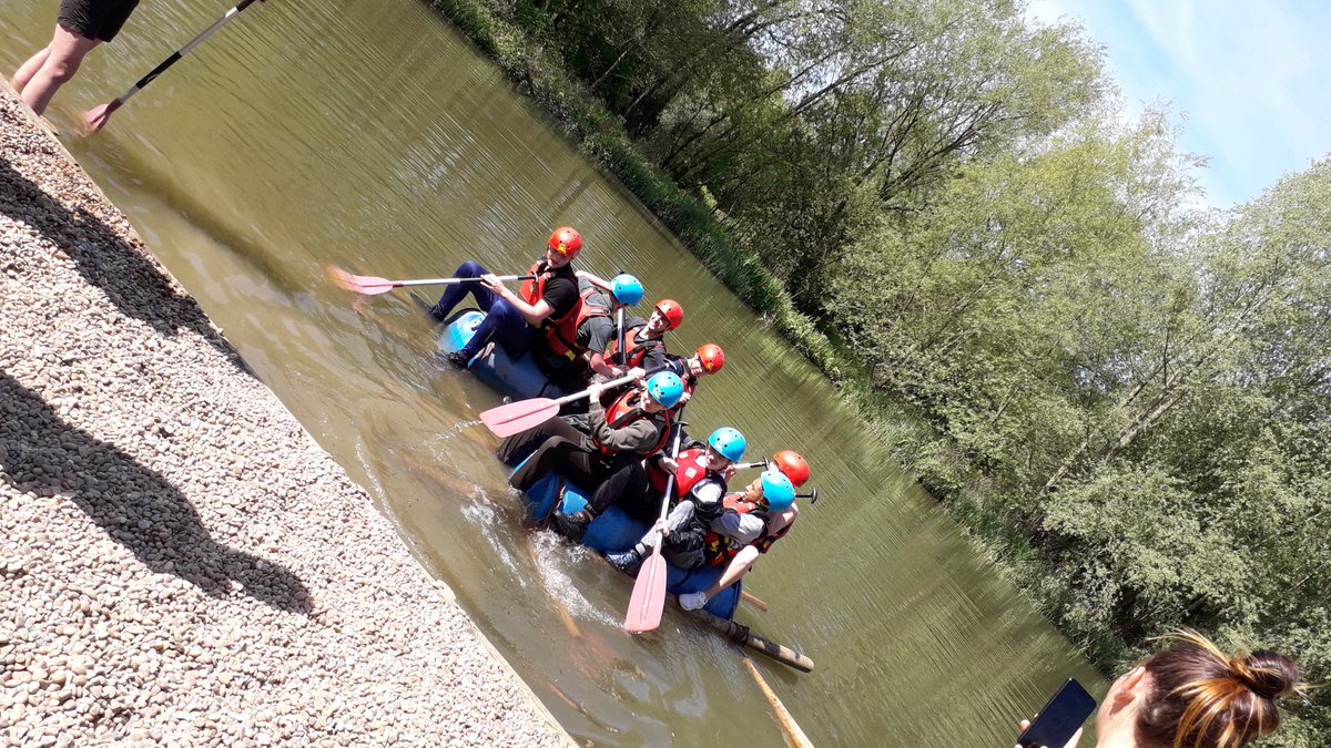 WYFRSPrTrust's tweet image. Glorious day for floating around on the river.....or maybe not! Great raft building skills, now to work on balancing skills #teamwork #sunshine #dryingout