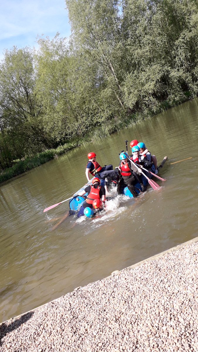 WYFRSPrTrust's tweet image. Glorious day for floating around on the river.....or maybe not! Great raft building skills, now to work on balancing skills #teamwork #sunshine #dryingout