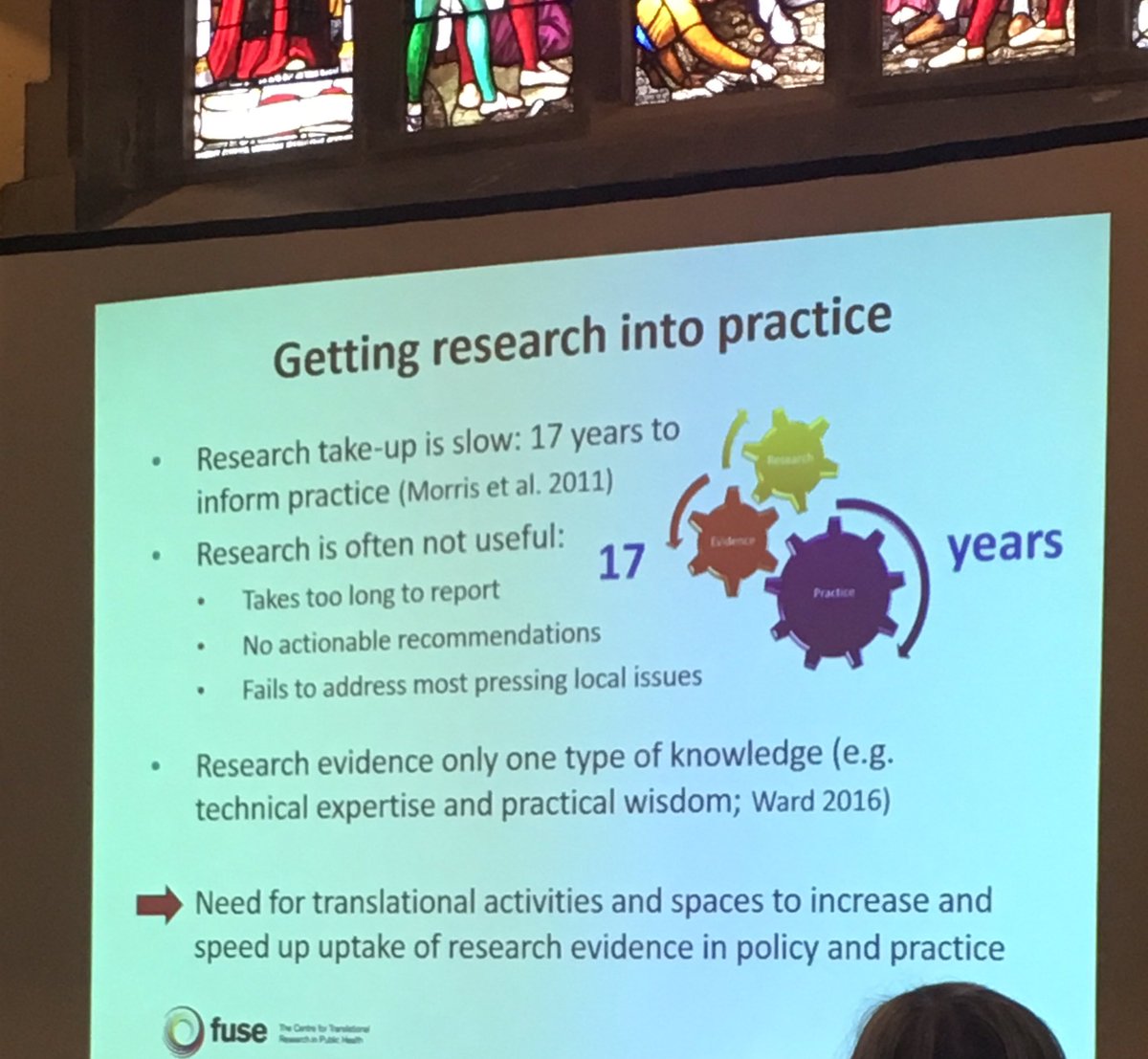 PamLGraham's tweet photo. Hearing from @pvandergraaf75 on translational Research... 17 years for research to inform practice- wow! @fuse_online https://t.co/EoTJWlF0dv