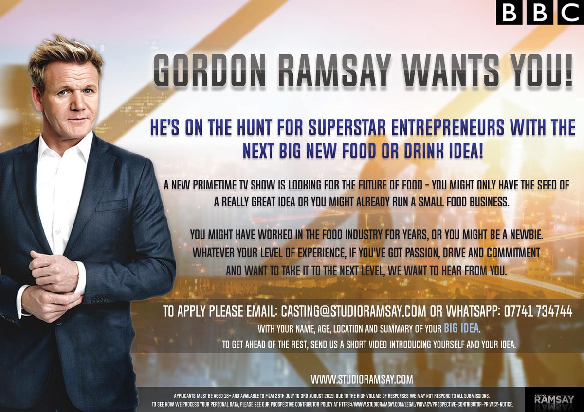 Gordon Ramsay is on the hunt for the UK’s next Food or Drink Superstar. It may be just an idea or an already established small business. If you have passion, drive &amp; commitment and want to take it to the next level, get in touch. Details below. #foodanddrink #Devon #somerset
