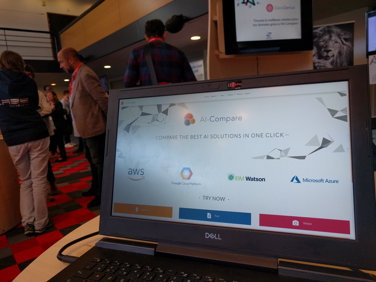 DataGeniusFR's tweet photo. @DataGeniusFR présent à la vitrine technologique du @forum5i à Grenoble pour présenter AI-Compare ( https://t.co/zyKsXRjak7 ), notre comparateur de solutions de Machine Learning-As-A-Service : @AWSFrance , @IBMcloud , @microsoftfrance et @GoogleFR 

@tah_zem @Minalogic https://t.co/kU1giY6Mol