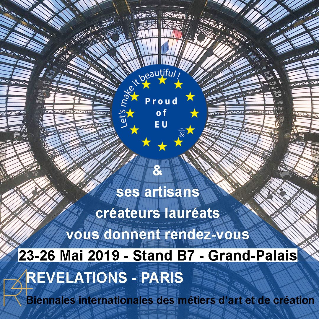 Come and meet the "Proud of EU...Let's make it beautiful"201! laureates in Grand Palais !
You are craftsmen designers artists and beauty lovers? Stay tuned for the launch of the 2019 edition :)

#mytailorsandco #artisan #métiersdart #maker #decorator #architect #interiordesigne