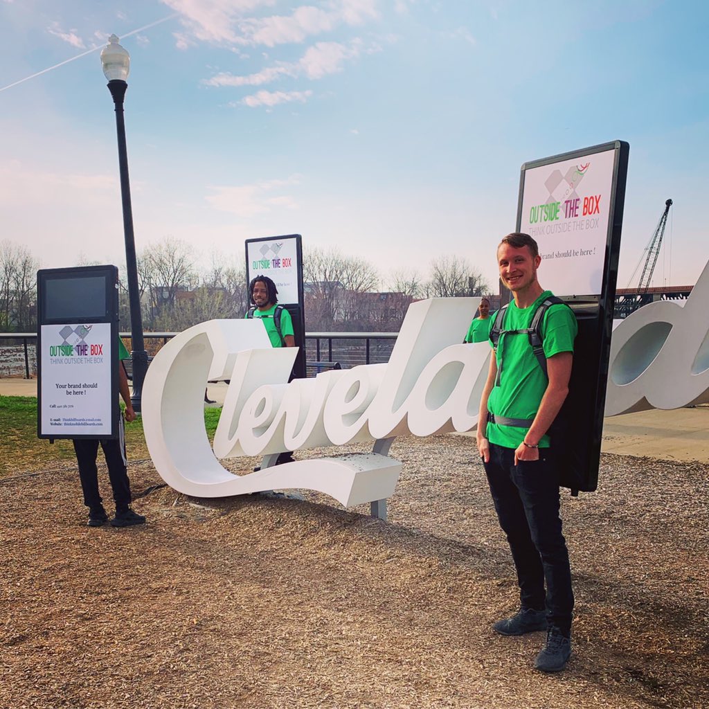 ✨GIVEAWAY✨
▫️Find a member of our street team with one of our mobile billboards. 
▪️Take a picture with them! 📸
▫️Post the pic on IG, Twitter, or FB and tag <a href="/ThinkOutsideCLE/">THINK, OUTSIDE THE BOX</a>
▪️You be entered in a drawing to win a giftcard and some awesome merchandise 😬
▫️Winner chosen 5/22!