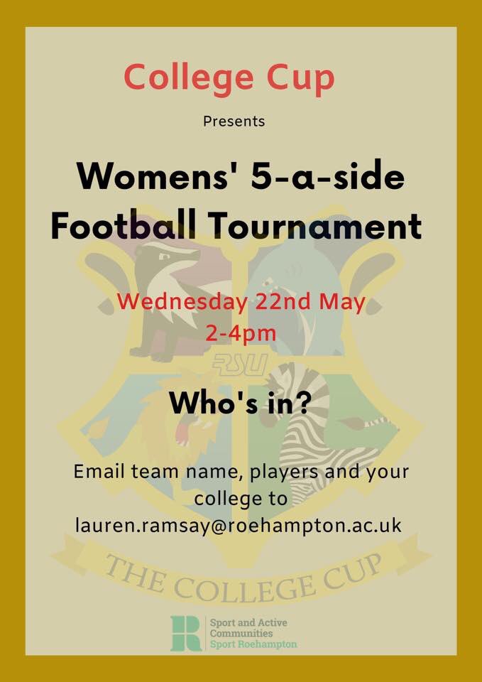 sportroehampton's tweet image. Sign up to the Female 5-a-side tournament by this Friday! 
 
No experience needed, open to all students and prizes to be won.
 
College Cup points up for grabs for all participants AND there will be free PIZZA for participants and spectators! 
Let’s get active and have some fun🤩